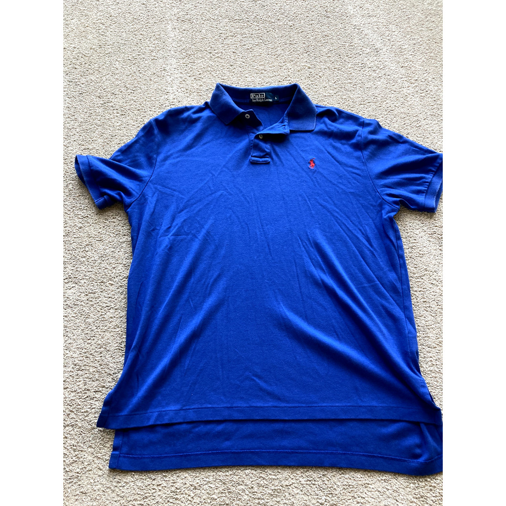 Polo Ralph Lauren Men's Blue Polo Short Sleeve Shirt Red Logo Large